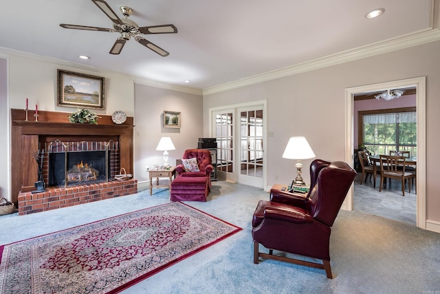 16 Masters Place Dr, Maumelle, AR 72113 - living area with carpet floors, ornamental molding, ceiling fan, recessed lighting, and baseboards