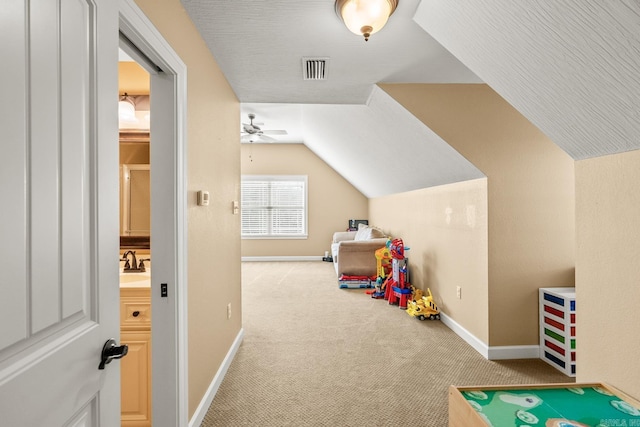 3 E Castlepines, Greenbrier, AR 72058 - playroom with carpet floors, lofted ceiling, baseboards, and a ceiling fan