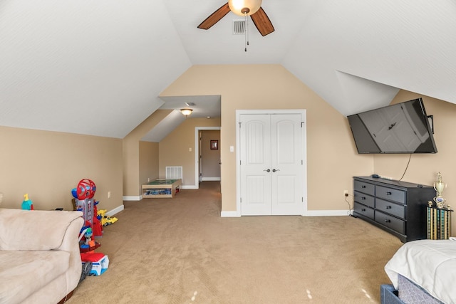 3 E Castlepines, Greenbrier, AR 72058 - carpeted bedroom with lofted ceiling, a closet, a ceiling fan, and baseboards