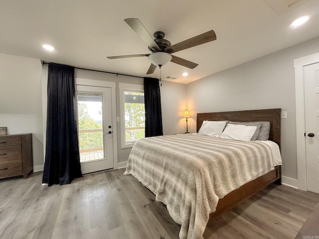 38 Oak Ridge Dr, Gepp, AR 72538 - bedroom featuring access to outside, light wood finished floors, recessed lighting, a ceiling fan, and baseboards
