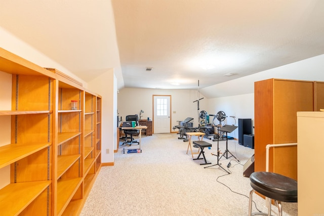 325 Wesley Chapel Rd, Quitman, AR 72131 - carpeted home office featuring vaulted ceiling and baseboards
