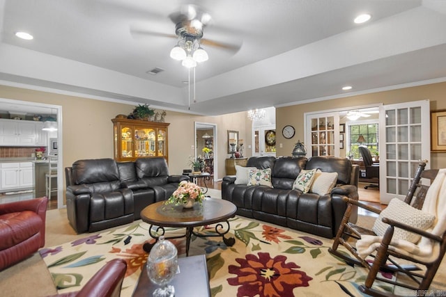 111 Country Oaks Dr, Malvern, AR 72104 - living area with a ceiling fan, ornamental molding, and recessed lighting