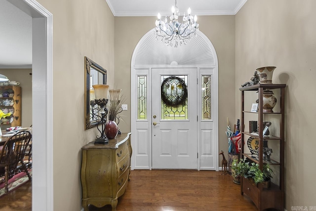 111 Country Oaks Dr, Malvern, AR 72104 - foyer featuring a chandelier, dark wood-style floors, and crown molding