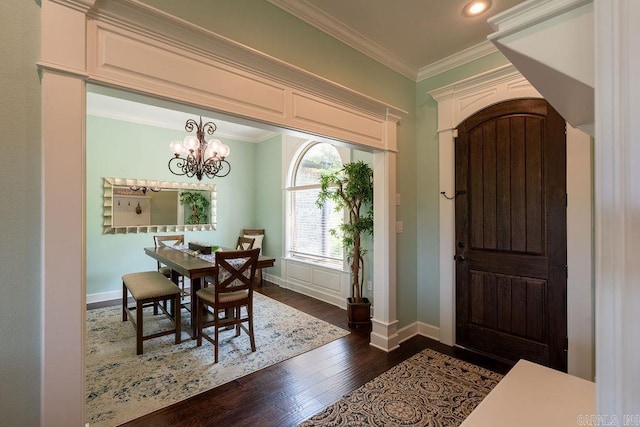 402 Nicholson Rd, Searcy, AR 72143 - entrance foyer featuring dark wood-type flooring, baseboards, ornamental molding, a chandelier, and recessed lighting