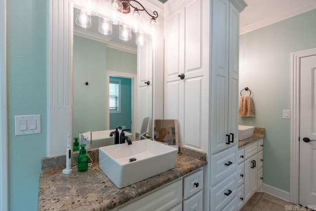 402 Nicholson Rd, Searcy, AR 72143 - full bath featuring crown molding, double vanity, tile patterned floors, and baseboards