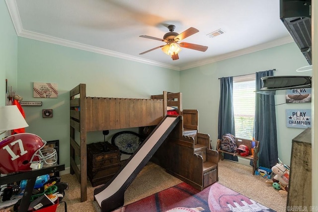402 Nicholson Rd, Searcy, AR 72143 - carpeted bedroom featuring ornamental molding and a ceiling fan