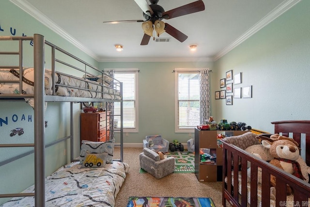 402 Nicholson Rd, Searcy, AR 72143 - bedroom featuring crown molding, carpet, baseboards, and ceiling fan