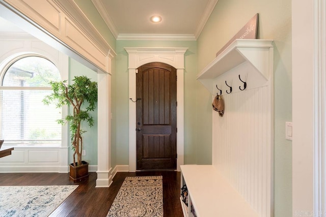 402 Nicholson Rd, Searcy, AR 72143 - mudroom with dark wood-style floors, crown molding, and recessed lighting