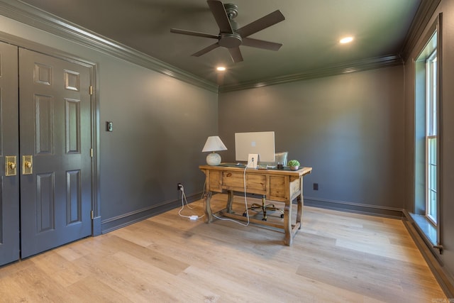 40 Tennyson Ct, North Little Rock, AR 72116 - home office featuring wood finished floors, ceiling fan, crown molding, baseboards, and recessed lighting