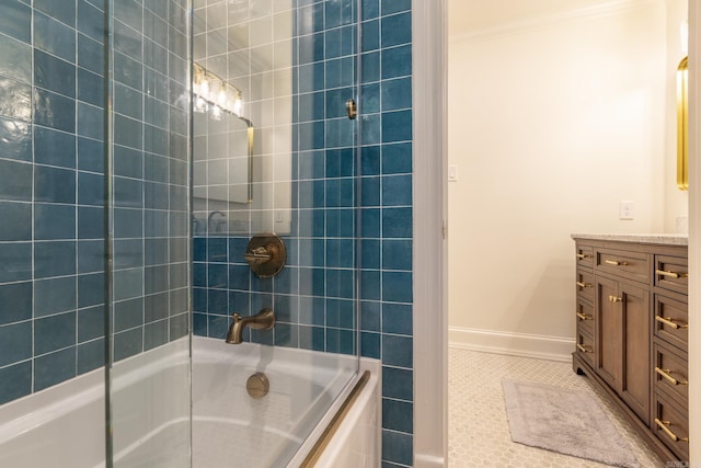 40 Tennyson Ct, North Little Rock, AR 72116 - bathroom featuring vanity, bathing tub / shower combination, baseboards, tile patterned flooring, and ornamental molding