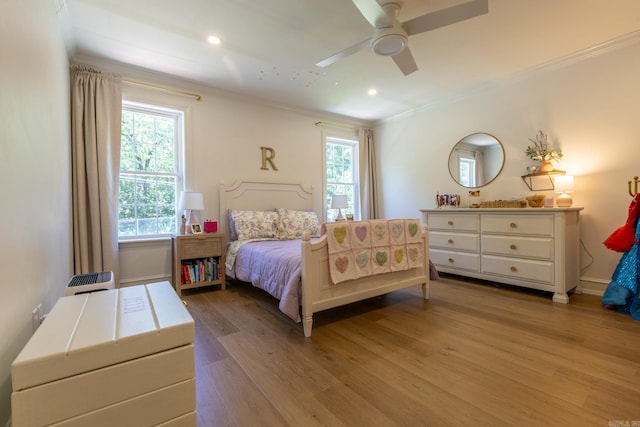 40 Tennyson Ct, North Little Rock, AR 72116 - bedroom with wood finished floors, ornamental molding, multiple windows, a ceiling fan, and recessed lighting