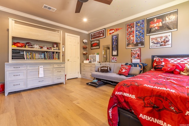 40 Tennyson Ct, North Little Rock, AR 72116 - bedroom with light wood-type flooring, ornamental molding, ceiling fan, and recessed lighting