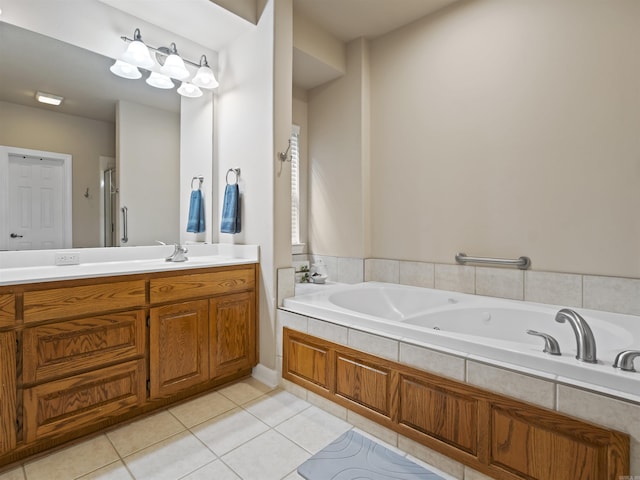 57 Excelso Way, Hot Springs Village, AR 71909 - bathroom with tile patterned flooring, a jetted tub, vanity, and a shower with door