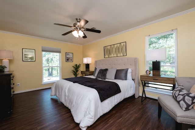 69 Quail Valley Rd, Sherwood, AR 72120 - bedroom with dark wood-style flooring, crown molding, baseboards, and ceiling fan