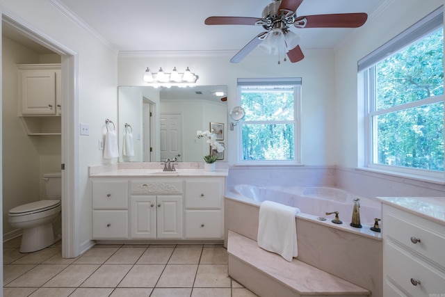 69 Quail Valley Rd, Sherwood, AR 72120 - bathroom featuring healthy amount of natural light, vanity, a bath, tile patterned floors, and ornamental molding
