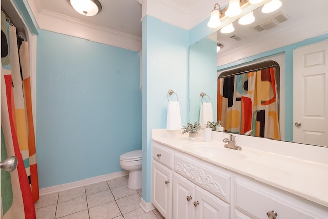 69 Quail Valley Rd, Sherwood, AR 72120 - bathroom featuring vanity, toilet, ornamental molding, tile patterned flooring, and baseboards