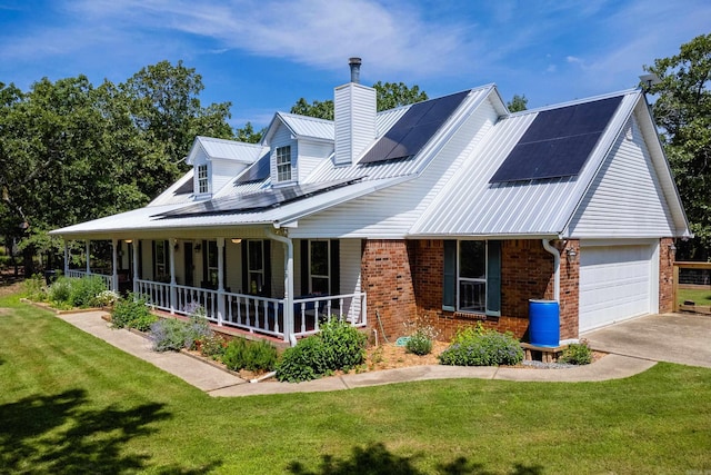 69 Quail Valley Rd, Sherwood, AR 72120 - view of side of home featuring covered porch, brick siding, a lawn, a chimney, and an attached garage