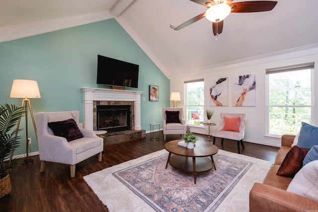 69 Quail Valley Rd, Sherwood, AR 72120 - living area with wood finished floors, a tile fireplace, healthy amount of natural light, and a ceiling fan