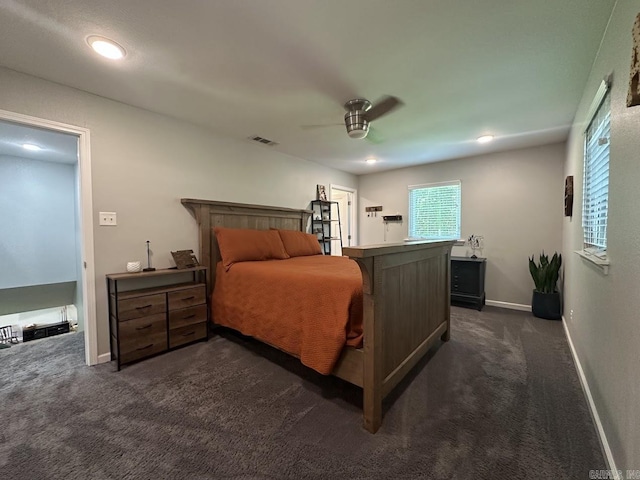 9 Whispering Dr, Alexander, AR 72002 - bedroom with dark colored carpet, baseboards, ceiling fan, and recessed lighting