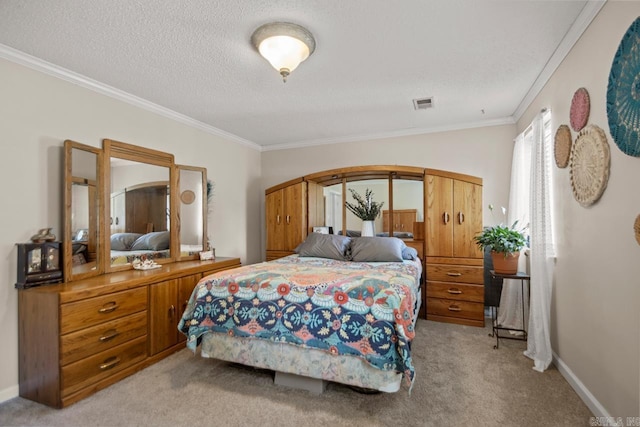21 Evergreen Park, Cabot, AR 72023 - bedroom with ornamental molding, light carpet, a textured ceiling, arched walkways, and baseboards
