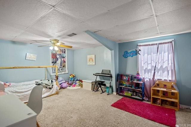 21 Evergreen Park, Cabot, AR 72023 - recreation room with a drop ceiling, carpet, and ceiling fan