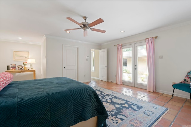 13 Heritage Park Cir, North Little Rock, AR 72116 - bedroom featuring access to exterior, light tile patterned floors, ornamental molding, baseboards, and recessed lighting