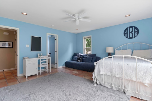 13 Heritage Park Cir, North Little Rock, AR 72116 - bedroom featuring tile patterned floors, ceiling fan, recessed lighting, and baseboards