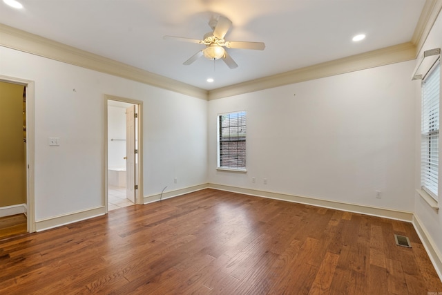 5 Cypress Pt, Little Rock, AR 72212 - unfurnished room featuring ornamental molding, a ceiling fan, wood finished floors, baseboards, and recessed lighting