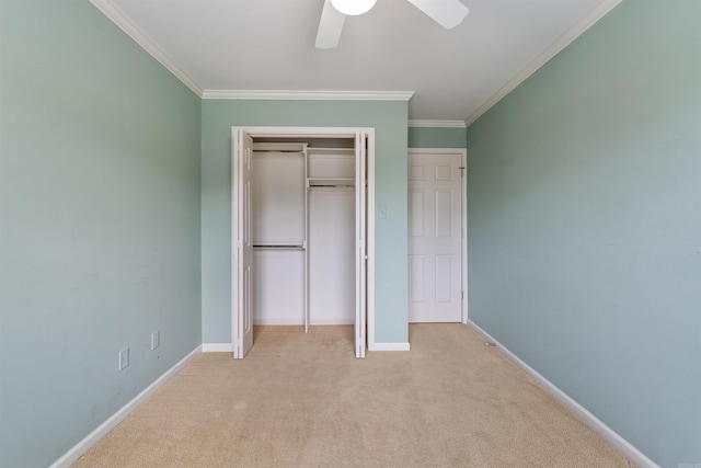 5 Cypress Pt, Little Rock, AR 72212 - unfurnished bedroom featuring light colored carpet, crown molding, baseboards, a closet, and ceiling fan