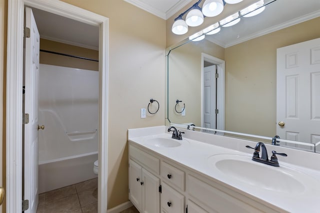 5 Cypress Pt, Little Rock, AR 72212 - full bath with double vanity, toilet, ornamental molding, tile patterned floors, and  shower combination