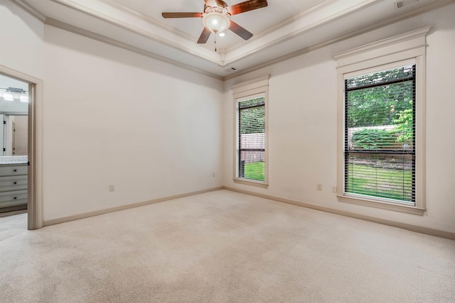 26 Kanis Creek Pl, Little Rock, AR 72223 - unfurnished room with crown molding, plenty of natural light, carpet floors, a ceiling fan, and a tray ceiling
