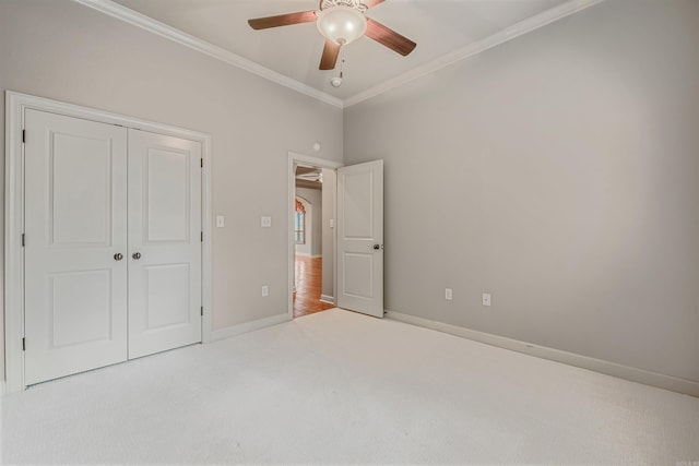 26 Kanis Creek Pl, Little Rock, AR 72223 - unfurnished bedroom featuring ornamental molding, carpet floors, baseboards, a closet, and a ceiling fan