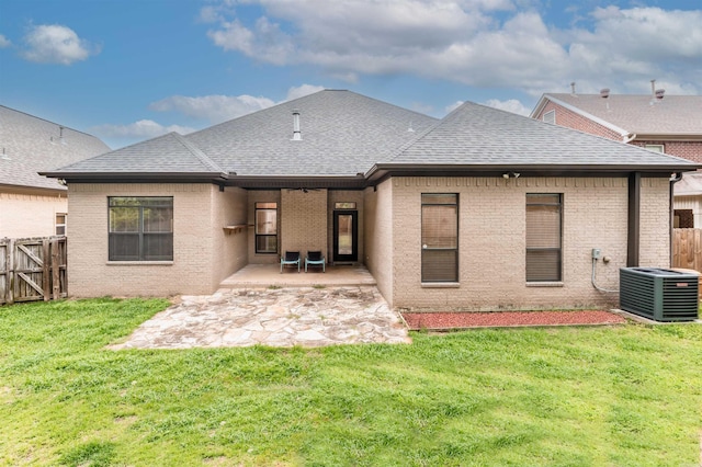 26 Kanis Creek Pl, Little Rock, AR 72223 - rear view of property with central AC, a patio, a shingled roof, and brick siding