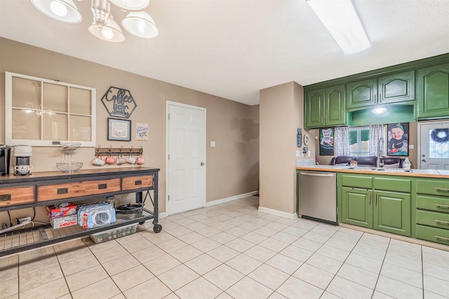 43 Juanita Cv, Lonoke, AR 72086 - kitchen featuring dishwasher, green cabinetry, a sink, and light countertops