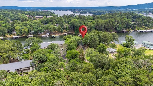 aerial view of property's location with a large body of water