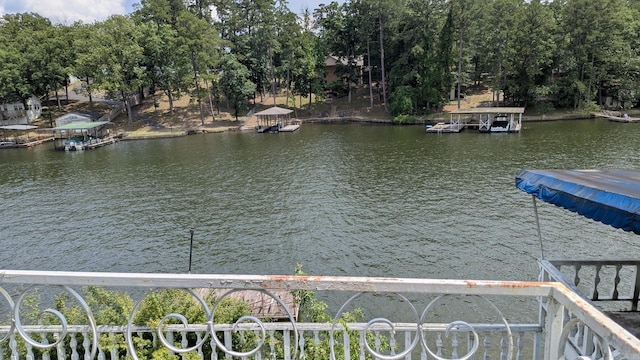water view with a floating dock