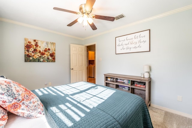 1715 Drury Ln, Conway, AR 72034 - bedroom featuring carpet floors, crown molding, a ceiling fan, and baseboards