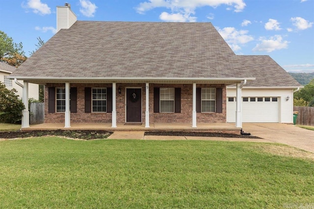 9 Westoak Cir, Little Rock, AR 72223 - cape cod home featuring covered porch, an attached garage, a chimney, and concrete driveway