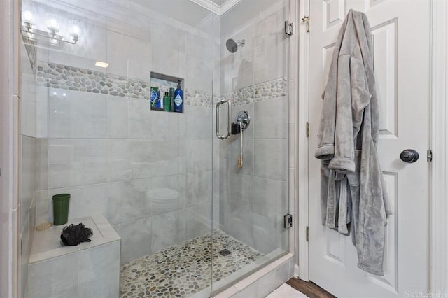 9 Westoak Cir, Little Rock, AR 72223 - bathroom featuring ornamental molding and a stall shower