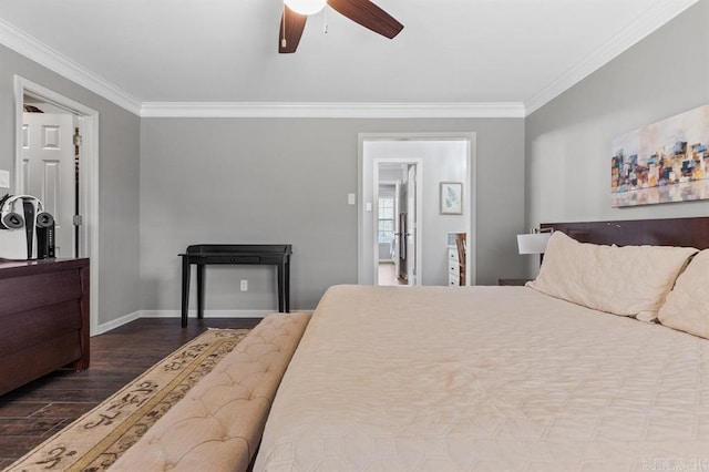 9 Westoak Cir, Little Rock, AR 72223 - bedroom with crown molding, dark wood-style flooring, baseboards, and ceiling fan
