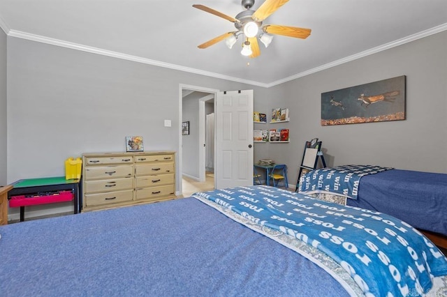 9 Westoak Cir, Little Rock, AR 72223 - bedroom with ornamental molding, ceiling fan, and baseboards