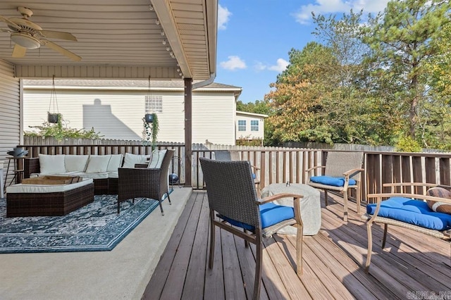 9 Westoak Cir, Little Rock, AR 72223 - wooden terrace with an outdoor hangout area and ceiling fan