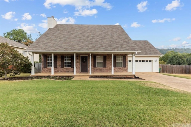 9 Westoak Cir, Little Rock, AR 72223 - cape cod house with a garage, concrete driveway, a porch, a chimney, and a shingled roof
