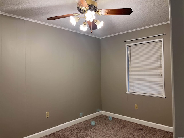2411 Broadview Ave, Conway, AR 72034 - carpeted spare room with a ceiling fan, a textured ceiling, ornamental molding, and baseboards
