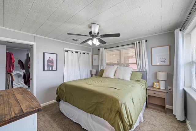 508 W Bell, Sheridan, AR 72150 - bedroom with carpet, crown molding, baseboards, and ceiling fan