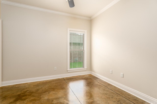 1715 Josh Dr, Conway, AR 72034 - empty room featuring finished concrete flooring, baseboards, ornamental molding, and ceiling fan