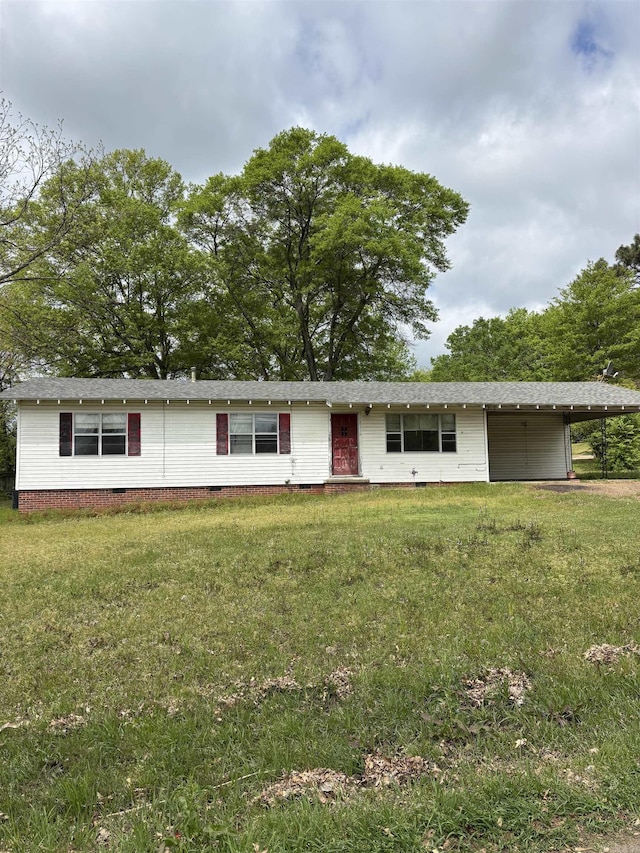 211 Murray, Dierks, AR 71833 - view of front of home with a front yard, an attached carport, and crawl space