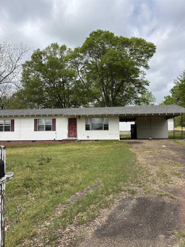 211 Murray, Dierks, AR 71833 - view of front facade with a carport, crawl space, a front lawn, and driveway