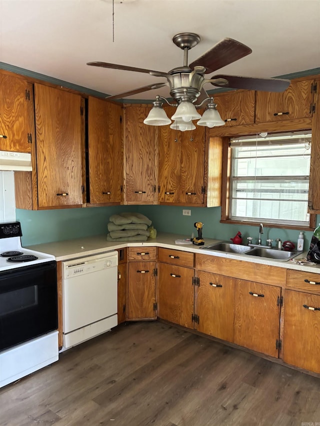 211 Murray, Dierks, AR 71833 - kitchen featuring white appliances, a sink, ceiling fan, and brown cabinets