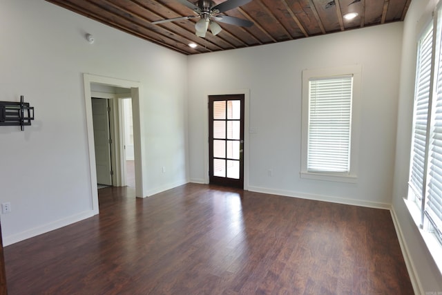 1365 Mitchell St, Conway, AR 72034 - unfurnished room with ceiling fan, plenty of natural light, dark wood-type flooring, and wooden ceiling